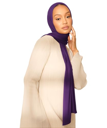 Hijab Scarf for Women Soft Muslim Hijabs Head Wrap Scarves Fashion Long Hair Shawls Stretchy Muslin Headscarf - color: Purple Hijab Scarf for Women