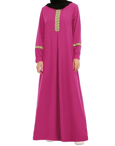 WSPLYSPJY Womens Muslim Abaya Dress Zipper Islamic Robe Pockets Maxi Prayer Clothes with Hijabs - color: Rose Red, size: Small