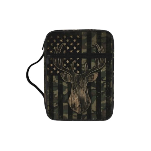 Camo Deer American Flag Bible Cover Case with Handle and Zippered Pocket - color: Camo Deer American Flag