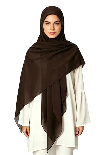 Lina & Lily Premium Chiffon Hijab Head Scarf Shawl Wrap for Muslim Women Square 58'' x 58'' - color: Dark Brown
