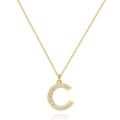 Tarsus Initial Cubic Zirconia Necklace Jewelry Gifts for Women Adjustable Chain 18" + 2" - style: Gold-C-Diamond style