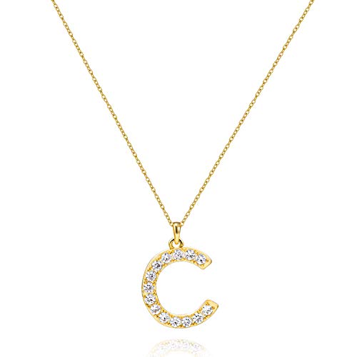Tarsus Initial Cubic Zirconia Necklace Jewelry Gifts for Women Adjustable Chain 18" + 2" - style: Gold-C-Diamond style