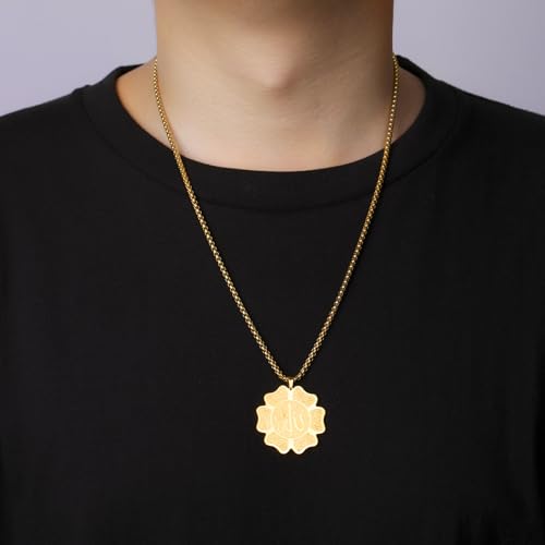 UNIFT Islamic Allah Necklace for Women Men Stainless Steel Muslim Allah Arabic Petal Shape Pendant Necklace Islam Religious Jewelry Eid Ramadan Gifts - color: gold