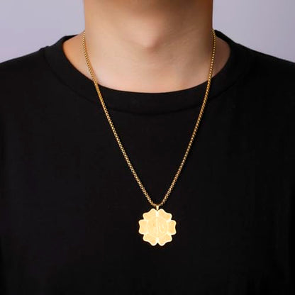 UNIFT Islamic Allah Necklace for Women Men Stainless Steel Muslim Allah Arabic Petal Shape Pendant Necklace Islam Religious Jewelry Eid Ramadan Gifts - color: gold