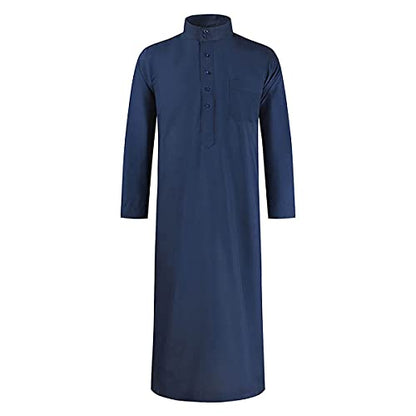 Men's Saudi Arabic Thobe Jubba Dishdasha Long Sleeve Robe Ramadan Muslim Dress Middle East Islamic Clothing (328# Navy, L)