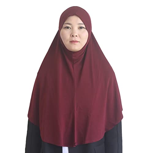 Women's Instant Hijab Muslim Headscarf Prayer Scarf Soft Breathable Stretchy Wrap - color: Wine Red