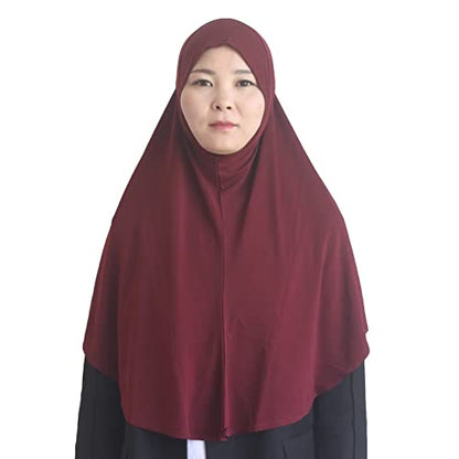 Women's Instant Hijab Muslim Headscarf Prayer Scarf Soft Breathable Stretchy Wrap - color: Wine Red
