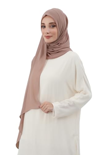Aisha's Design Instant Chiffon Shawl for Women Modesty Turban Hijab Head Wrap Ready to Wear Women Headscarf - color: Dark Mink