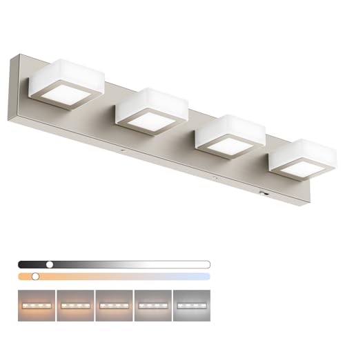 Ralbay 5 Color Temperature Brushed Nickel Vanity Lights for Bathroom Dimmable Acrylic Modern LED Bathroom Lighting Fixtures Brushed Nickel - color: Brushed Nickel-5 CCT, size: 26 inch