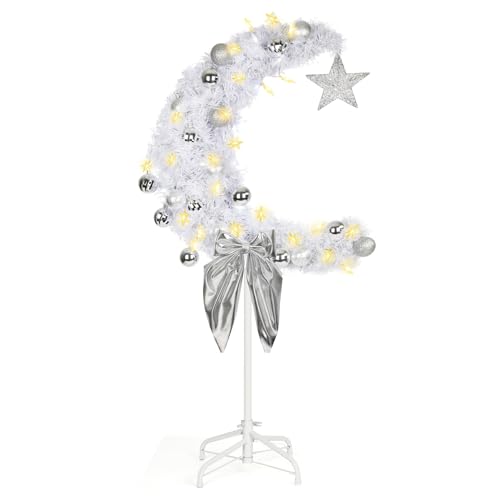 3 FT Eid Ramadan Moon Tree, Lighted Crescent Artificial Tree with LED Star String, Garden Decor Outdoor Lights,Islamic Decoration for Garden, Indoor, Home, Party Decor(Silver) - color: Silver
