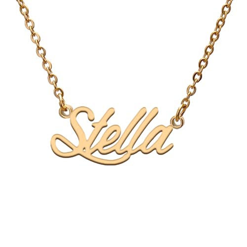 Name Tag Necklaces for Her His Friends Familys Relationship Memory Jewelry Gift - style: Gold Color- Stella