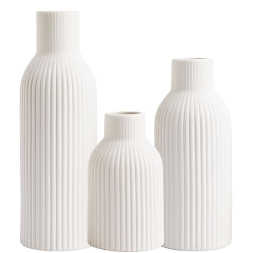 Joeabor Ceramic Vase Set of 3 - Handcrafted Ceramic Vases for Home Decor & Shelf - Modern Farmhouse Decor for Kitchen, Office, Bedroom & Living Room Decorative Objects for Mantel, Table Centerpieces - color: Set a