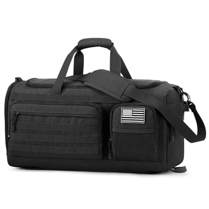 G4Free 3-in-1 Duffle Bag Travel Gym Sports, Large Tactical Duffel Backpack | 50L/65L with Shoes Compartment and Wet Pocket, Military Workout Bag for Men and Women, Black - color: Black