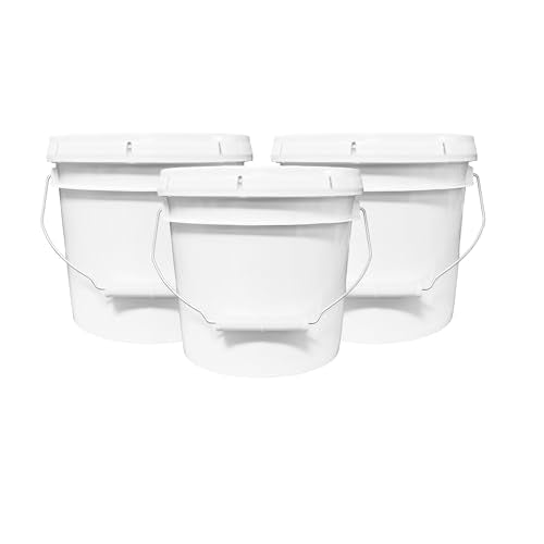 1-Gallon Bucket with Airtight Lid – Made in USA, Food Grade BPA Free Plastic, Heavy Duty Multi-Use, Metal Handle with Grip, Stackable Storage – White, 3 Pack - color: White, size: 3