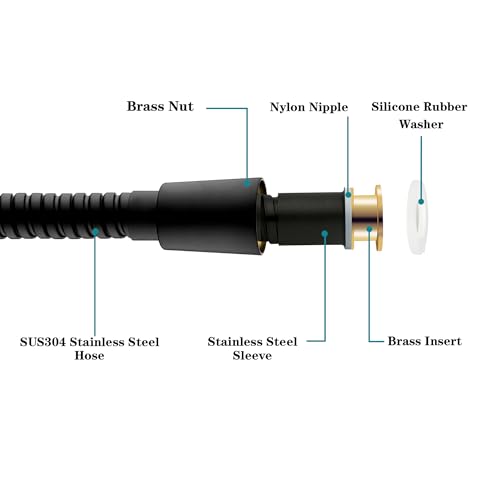 BRIGHT SHOWERS Extra Long Shower Hose 118 Inch, Stainless Steel Handheld Shower Hose with Brass Connectors, Anti-Kink, Leak-Proof, Easy to Install, Fits Most Shower Heads, Matte Black - color: Matte Black, size: 118 Inch