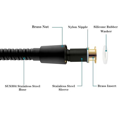 BRIGHT SHOWERS Extra Long Shower Hose 118 Inch, Stainless Steel Handheld Shower Hose with Brass Connectors, Anti-Kink, Leak-Proof, Easy to Install, Fits Most Shower Heads, Matte Black - color: Matte Black, size: 118 Inch