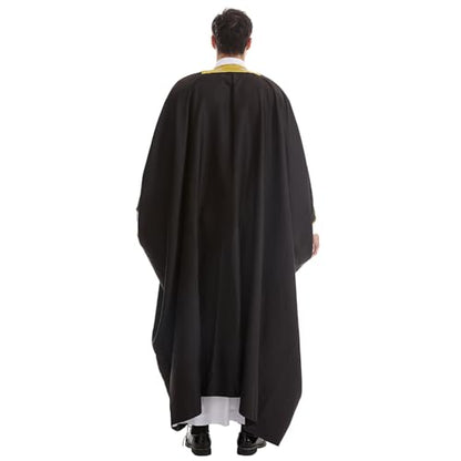 Muslim Men Thobe Thick Golden Tassel Muslim Prayer Cardigan Eid Open Abaya - color: Black, size: Medium