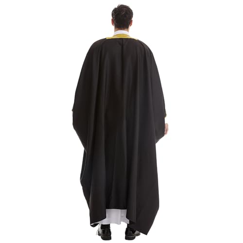 Muslim Men Thobe Thick Golden Tassel Muslim Prayer Cardigan Eid Open Abaya - color: Black, size: X-Large
