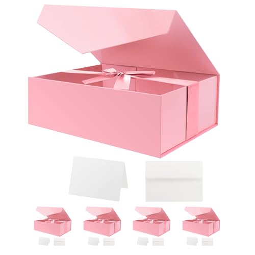 HAPPY POTATO 5 Pink Large Magnetic Gift Boxes with Ribbon 11.5x8.1x3.8 Inch - color: Pink-Side Ribbon-11.5x8.1x3.8 Inches-Pack of 6