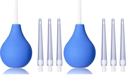 TopQuaFocus 8oz Enema Bulb Kit Anal and Vaginal Douche Bulb for Men Flushing System Enemas Silicone Bulb 4 Replaceable Tips (Blue, 224ml) (Pack of 2) - color: Blue, size: 224ml (Pack of 2)