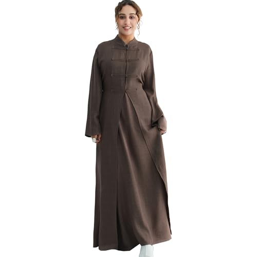 Lenmipot Elegant Middle Eastern Abaya 2pcs Stand Collar Maxi Dress for Women Muslim Jilbab Kaftan Eid Dubai Abaya Outfits - color: Mochaa, size: Large