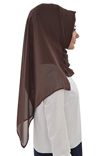 Aisha's Design Instant Chiffon Shawl for Women Modesty Turban Hijab Head Wrap Ready to Wear Women Headscarf - color: Brown