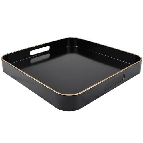Black Square Decorative Tray with Handles, 13"*13" Versatile Serving Tray for Coffee Table, Ottoman, Ideal for Serving, Displaying, Organizing - color: S Black, size: 13" x 13" x 1.6"