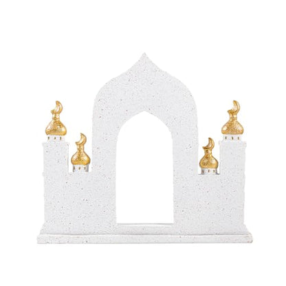 Ramadan Decorations for Home, Islamic Mosque Arch Figurine with Crescent Moon, Eid Mubarak Table Centerpiece, Muslim Home Decor for Ramadan, Eid Al-Fitr, Housewarming Gift,Resin,10.24 x 9.06 Inch