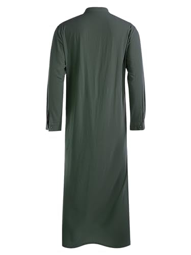 Jacansi Men's Muslim Buttoned Thobe Long Tunic, Oversized & Extra Long, Arabic Style with Pockets - color: Dark Grey, size: XX-Large