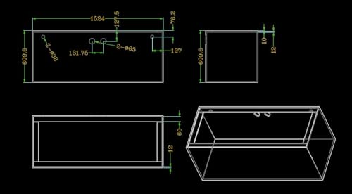 150-3GO 150 Gallon Starfire Aquarium w/Center Overflow 60x24x24 - size: 60x24x24