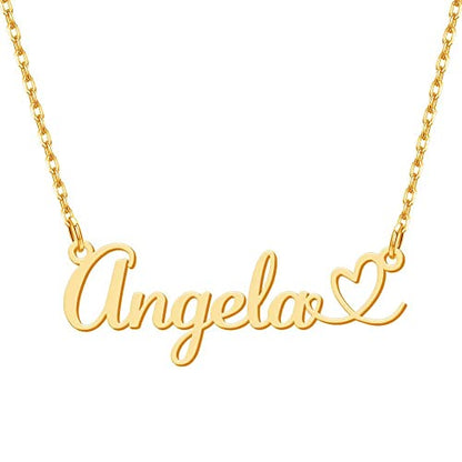 Yoke Style Custom Arabic Name Necklace with Heart, 18K Gold Plated Nameplate Necklace Dainty Jewelry Gifts for Women - color: English Name Necklace with Heart-Gold-02