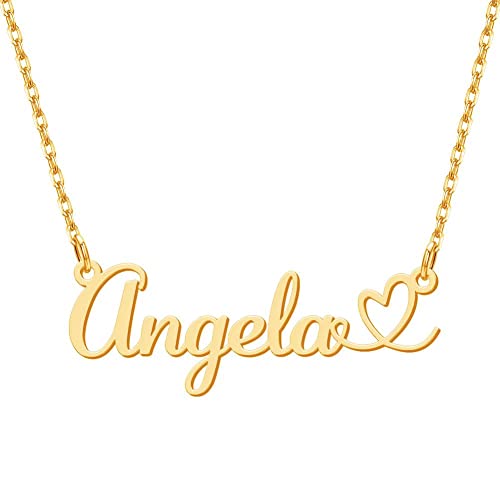 Yoke Style Custom Arabic Name Necklace with Heart, 18K Gold Plated Nameplate Necklace Dainty Jewelry Gifts for Women - color: English Name Necklace with Heart-Gold-02