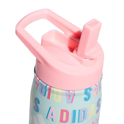 adidas Stainless Steel Metal Water Bottle 20 oz (600 mL) Straw Lid - color: Hall Pass Semi Flash Aqua/Pink Spark/White