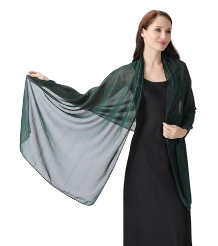 OurLore Chiffon Shawls Wraps for Women Sheer Glitter Scarf Sparkly Rhinestones Shoulder Sarong Cover Up Hijab for Wedding - color: Dark Green