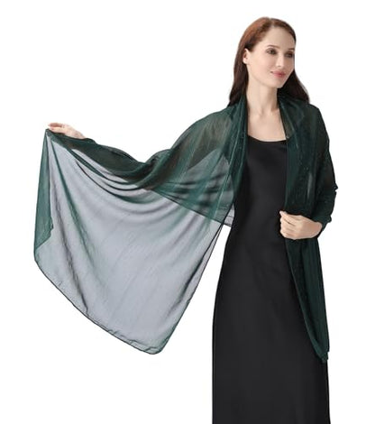 OurLore Chiffon Shawls Wraps for Women Sheer Glitter Scarf Sparkly Rhinestones Shoulder Sarong Cover Up Hijab for Wedding - color: Dark Green