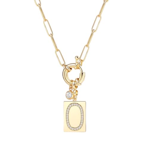 Mint & Lily Gold Initial Necklace for Women – 18K Gold Plated 24” Paperclip Chain with Sparkling Letter Pendant - style: Letter: O