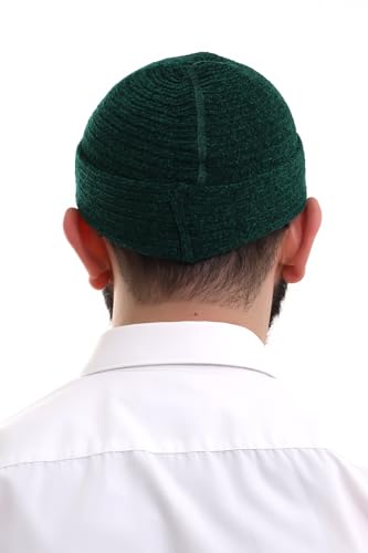 ihvan online Kufi Hats for Men, Taqiya, Takke, Turkish Muslim Winter Velvet Roll-up Edge Prayer Skullcaps, Islamic Gifts - color: Green