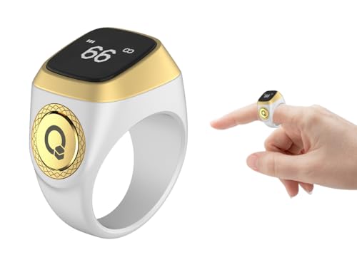 Smart Ring Counter, Smart Tasbih Zikr Ring, Muslim Islamic Prayer Smart Rings,Tasbih Counter Smart Ring, Digital Electronic Smart Tally Counter, Tasbeeh Smart Counter for Prayer (White,20mm)