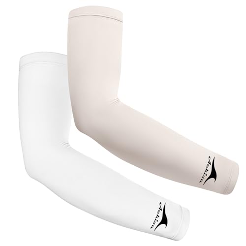 Achiou Cooling Ice Silk Arm Sleeves, Summer UV Sun Protection Compression Sleeves UPF 50+ for Women Volleyball Youth Sports - color: 2 Pairs: 1pair White,1 Pair Light Beige