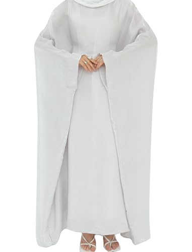 Dubai Bat Sleeve Dress Shiny Robe for Women Muslim 1pc Abaya Eid Prayer Clothes Soft Dubai Travel Party Dress Maxi Abaya - color: Silver Greya, size: Large