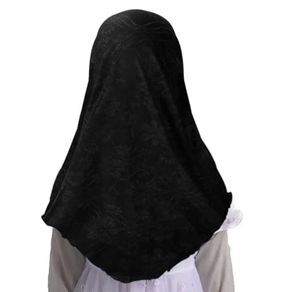 2PCS Girls Hijab Scarf Muslim Kids Amira Instant Hijab Headscarf Flower Head Wrap Scarf Turban for Age 2-6 Years - color: Black + Red