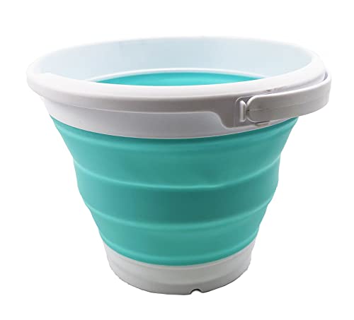SAMMART 5.5L (1.4 Gallon) Collapsible Plastic Bucket - Foldable Round Tub - Portable Fishing Water Pail - Space Saving Outdoor Waterpot (White/Bright Blue) - color: White/Bright Blue