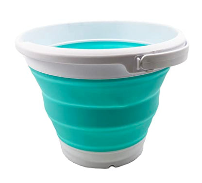 SAMMART 5.5L (1.4 Gallon) Collapsible Plastic Bucket - Foldable Round Tub - Portable Fishing Water Pail - Space Saving Outdoor Waterpot (White/Bright Blue) - color: White/Bright Blue