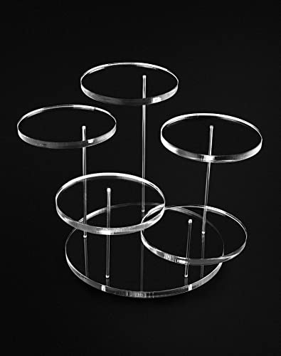 QWORK Round Acrylic Products Display Riser Stands, 5 Tier Displaying Risers Display Stands for Rings Earrings and Mini Figurines, Clear 1 Pack