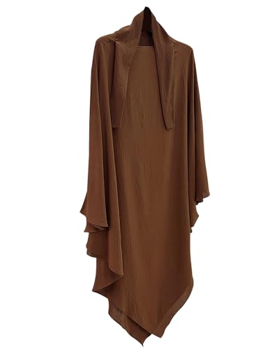 Muslim Prayer Abaya Islamic Women's Khimar Pure Color Hijab Dress Long Sleeve Dubai Kaftan - color: Coffeehijab