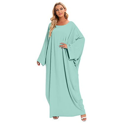 Muslim Dress for Women Pakistani Kaftan Abaya Robe + Hijab Arabic Islamic Prayer Clothes Dubai Outfits - color: Light Green Set