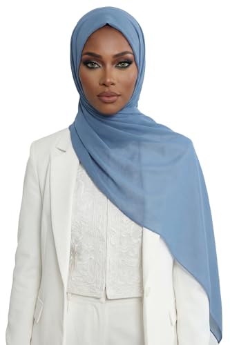 Aisha's Design Instant Chiffon Shawl for Women Modesty Turban Hijab Head Wrap Ready to Wear Women Headscarf - color: Indigo