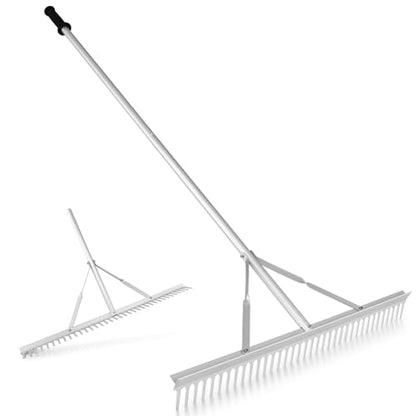 Goplus Landscape Rake 36 Inch, Aluminum Sand Rake w/36 Tines and 68" Long Non-Slip Handle, Beach Rake, Yard Rake Tool for Loosening & Leveling Soil, Garden Lawn Care, Collecting Leaves