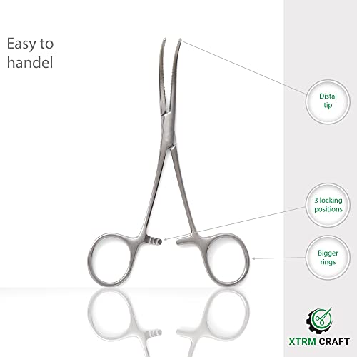 Pean Hemostat Straight and Curved Multipurpose Locking Tweezer Clamps Serrated, Stainless Steel - Hemostats for Nurses, Fishing Forceps, Crafts and Hobby - style: Curved