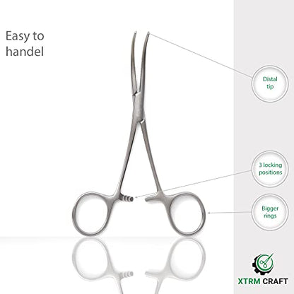 Pean Hemostat Straight and Curved Multipurpose Locking Tweezer Clamps Serrated, Stainless Steel - Hemostats for Nurses, Fishing Forceps, Crafts and Hobby - style: Curved